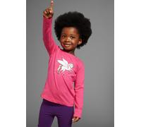 Langarmshirt KIDSWORLD "mit süßem Einhorn Druck", Mädchen, Gr. 140/146, pink, Jersey, Obermaterial: 100% Baumwolle, bedruckt, Basic hüftlang, Rundhals, abgesteppte Kante, Shirts Langarmshirt, langärml