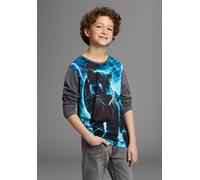 Langarmshirt KIDSWORLD "PANTHER, Fotoprint", Jungen, Gr. 128/134, grau (anthrazit), Single Jersey, Obermaterial: 100% Baumwolle. Vorderteil: 100% Polyester, bedruckt, Basic hüftlang, Rundhals, Shirts