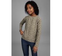 Langarmshirt KIDSWORLD "Shirt in Leo-Optik", Mädchen, Gr. 152/158, beige (gemustert leo), Single Jersey, Obermaterial: 95% Baumwolle, 5% Elasthan, Basic hüftlang, Rundhals, Shirts Langarmshirt, Modisc