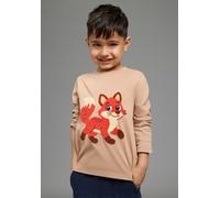 Langarmshirt KIDSWORLD "Shirt mit großer Fuchs Frottee-Applikation", Jungen, Gr. 92/98, beige, Jersey, Obermaterial: 100% Baumwolle, Basic hüftlang, Rundhals, Shirts Langarmshirt, hüftlange Basic-Pass