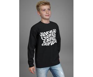 Langarmshirt KIDSWORLD "Spruch: CONFUESED", Jungen, Gr. 152/158, schwarz, Single Jersey, Obermaterial: 100% Baumwolle, bedruckt, Basic hüftlang, Rundhals, Shirts Langarmshirt, Sprücheshirt, immer eine