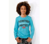 Langarmshirt KIDSWORLD "THEORETISCH KANN ICH PRAKTISCH ALLES", Jungen, Gr. 164/170, blau (türkis), Jersey, Obermaterial: 100% Baumwolle, bedruckt, Basic, Shirts Langarmshirt, Langarm, Basic-Passform, 