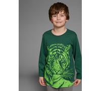 Langarmshirt KIDSWORLD "TIGER - Druck", Jungen, Gr. 140/146, grün, Jersey, Obermaterial: 100% Baumwolle, bedruckt, Basic, Rundhals, Shirts Langarmshirt, Langarm, Basic-Passform, mit trendigem Druck, R