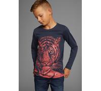 Langarmshirt KIDSWORLD "TIGER - Druck", Jungen, Gr. 164/170, blau (marine), Jersey, Obermaterial: 100% Baumwolle, bedruckt, Basic, Rundhals, Shirts Langarmshirt, Langarm, Basic-Passform, mit trendigem