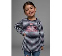 Langarmshirt KIDSWORLD "Vollzeit Prinzessin", Mädchen, Gr. 128/134, blau (marine, weiß, gestreift), Jersey, Obermaterial: 95% Baumwolle, 5% Elasthan, bedruckt, gestreift, Basic hüftlang, Rundhals, abg