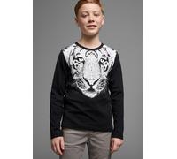 Langarmshirt KIDSWORLD "WHITE TIGER", Jungen, Gr. 176/182, schwarz, Jersey, Obermaterial: 100% Baumwolle, bedruckt, Basic, Rundhals, Shirts Langarmshirt, Basic Passform, stylischer Druck, Rundhalsauss