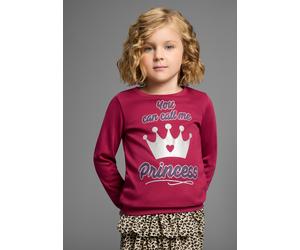 Langarmshirt KIDSWORLD "YOU CAN CALL ME PRINCESS", Mädchen, Gr. 92/98, bordeaux, Interlock, Obermaterial: 100% Baumwolle, bedruckt, Basic hüftlang, Rundhals, Bündchen, Shirts Langarmshirt, Langarm, Ba