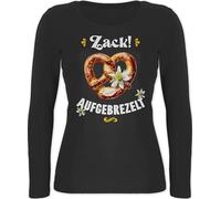 Langarmshirt - Kompatibel Oktoberfest - Zack aufgebrezelt Brezel mit Edelweiß I Trachtenshirt Volksfest Trachten Outift Damen Trachtenoutfit Herren - XXL - Schwarz - Shirt Langarm