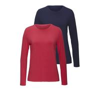 Langarmshirt LASCANA "aus weichem Viskose-Stretch", Damen, Gr. 44/46, pink (pink, navy), Single Jersey, Obermaterial: 95% Viskose, 5% Elasthan, unifarben, Basic, Basic normal, Rundhals, Shirts Langarm