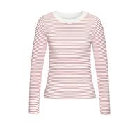 Langarmshirt LASCANA, Damen, Gr. 36/38, blau (creme, rot gestreift), Rippware, Obermaterial: 95% Baumwolle, 5% Elasthan, gestreift, figurbetont hüftlang, Rundhals, Shirts Langarmshirt, aus Rippware, S
