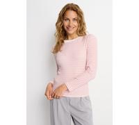 Langarmshirt LASCANA, Damen, Gr. 32/34, blau (creme, rot gestreift), Rippware, Obermaterial: 95% Baumwolle, 5% Elasthan, gestreift, figurbetont hüftlang, Rundhals, Shirts Langarmshirt, aus Rippware, S