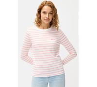 Langarmshirt LASCANA, Damen, Gr. 32/34, rosa (weiß, rosé), Web, Obermaterial: 50% Baumwolle, 50% Polyester, gestreift, figurumspielend hüftlang, Rundhals, Shirts Langarmshirt (16051346-32) weiß, rosé