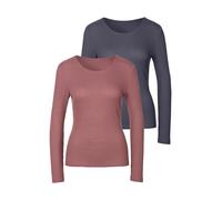 Langarmshirt LASCANA "in modischer Piqué-Optik", Damen, Gr. 32/34, bunt (mauve, navy), Piqué, Obermaterial: 69% Polyester (REPREVE), 28% Viskose, 3% Elasthan, unifarben, Basic, Basic schmal, Rundhals,
