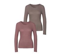 Langarmshirt LASCANA "in modischer Piqué-Optik", Damen, Gr. 32/34, rosa (mauve, taupe), Piqué, Obermaterial: 69% Polyester (REPREVE), 28% Viskose, 3% Elasthan, unifarben, Basic, Basic schmal, Rundhals