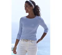 Langarmshirt LASCANA "in modischer Piqué-Optik", Damen, Gr. 40/42, blau (hellblau), Piqué, Obermaterial: 69% Polyester (REPREVE), 28% Viskose, 3% Elasthan, unifarben, Basic, Basic schmal, Rundhals, Sh