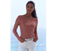 Langarmshirt LASCANA "in modischer Piqué-Optik", Damen, Gr. 44/46, lila (mauve), Piqué, Obermaterial: 69% Polyester (REPREVE), 28% Viskose, 3% Elasthan, unifarben, Basic, Basic schmal, Rundhals, Shirt