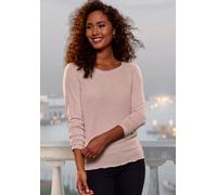 Langarmshirt LASCANA "mit feiner Glitzereinfassung", Damen, Gr. 36/38, rosa, Feinstrick, Obermaterial: 62% Polyester (REPREVE), 34% Viskose, 4% Elasthan, Glanzfaden, unifarben, bequem, tiefer Rundhals