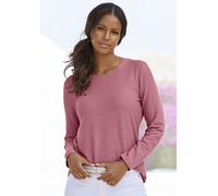 Langarmshirt LASCANA "mit Streifenstruktur", Damen, Gr. 32/34, transparent (beere, navy), Jersey, Obermaterial: 100% Baumwolle, unifarben, Basic, normal normal, Rundhals, abgesteppt, Shirts Langarmshi