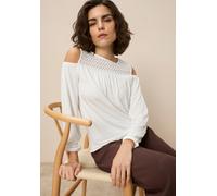 Langarmshirt LAURA SCOTT, Damen, Gr. 36, sanftes weiß, Single Jersey, Obermaterial: 95% Viskose, 5% Elasthan. Spitze: 95% Polyester, 5% Elasthan, unifarben, lässig geschnitten hüftbedeckend, Rundhals,