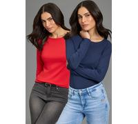 Langarmshirt LAURA SCOTT, Damen, Gr. 40/42, marine, rot, Jersey, Obermaterial: 95% Baumwolle, 5% Elasthan, unifarben, Basic, figurbetont hüftbedeckend, U-Boot-Ausschnitt, Shirts Langarmshirt, figurbet