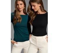 Langarmshirt LAURA SCOTT, Damen, Gr. 40/42, schwarz (petrol, schwarz), Jersey, Obermaterial: 95% Baumwolle, 5% Elasthan, clean, unifarben, Basic, figurbetont hüftbedeckend, U-Boot-Ausschnitt, Shirts L