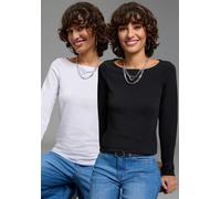 Langarmshirt LAURA SCOTT, Damen, Gr. 40/42, weiß, schwarz, Jersey, Obermaterial: 95% Baumwolle, 5% Elasthan, Basic, figurbetont hüftbedeckend, U-Boot-Ausschnitt, Shirts Langarmshirt, figurbetonte Pass