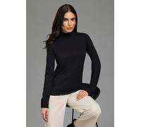 Langarmshirt LAURA SCOTT, Damen, Gr. 44/46, schwarz, Jersey, Obermaterial: 95% Viskose, 5% Elasthan, unifarben, figurumspielend hüftlang, gesmokt, Shirts Langarmshirt, aus elastischer Viskosemischung,