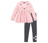 Langarmshirt & Leggings KIDSWORLD "2tlg. Set Shirt + Leggings mit schöner Paillettenapplikation", Mädchen, Gr. 140/146, rosa (rosa, anthrazit), Jersey, Obermaterial: 100% Baumwolle. Obermaterial Hose: