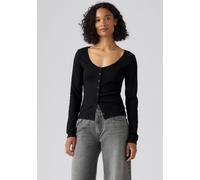 Langarmshirt LEVI'S "AUSTEN BUTTON THROUGH LS", Damen, Gr. XL (42), schwarz (anthrazit night), Single Jersey, Obermaterial: 97% Baumwolle, 3% Elasthan, figurbetont taillenbedeckt, tiefer Rundhals, Shi