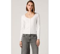 Langarmshirt LEVI'S "AUSTEN BUTTON THROUGH LS", Damen, Gr. XL (42), weiß (hellweiß), Single Jersey, Obermaterial: 97% Baumwolle, 3% Elasthan, figurbetont taillenbedeckt, tiefer Rundhals, Shirts Langar