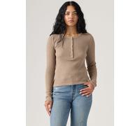 Langarmshirt LEVI'S "DRY GOODS HENLEY", Damen, Gr. M (38), taupe gray heather b, Web, Obermaterial: 95% Baumwolle, 5% Elasthan, figurbetont hüftbedeckend, Serafino, abgesteppt, Shirts, Mit Waffelstruk