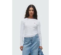 Langarmshirt LEVI'S "ESSENTIAL HM LS TEE", Damen, Gr. L (40), weiß, Single Jersey, Obermaterial: 100% Baumwolle, unifarben, regular fit normal, Rundhals, abgesteppt, Shirts Langarmshirt, mit Logo Stic