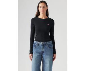 Langarmshirt LEVI'S "ESSENTIAL HM LS TEE", Damen, Gr. XS (34), schwarz (caviar), Single Jersey, Obermaterial: 100% Baumwolle, unifarben, regular fit normal, Rundhals, abgesteppt, Shirts Langarmshirt,