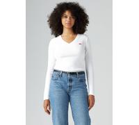 Langarmshirt LEVI'S "ESSENTIAL HM LS VNECK", Damen, Gr. S (36), weiß (weiß,), Single Jersey, Obermaterial: 100% Baumwolle, unifarben, regular fit taillenbedeckt, V-Ausschnitt, Shirts Langarmshirt, mit