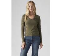 Langarmshirt LEVI'S "ESSENTIAL HM LS VNECK", Damen, Gr. XS (34), bunt (ivy grün), Single Jersey, Obermaterial: 100% Baumwolle, unifarben, regular fit taillenbedeckt, V-Ausschnitt, Shirts Langarmshirt,