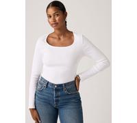 Langarmshirt LEVI'S "ESSENTIAL SQRD NECK LONG SLEEVE", Damen, Gr. L (40), hellweiß rib, Single Jersey, Obermaterial: 95% Baumwolle, 5% Elasthan, unifarben, regular fit normal, eckiger Ausschnitt, Shir