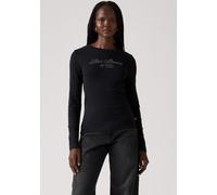 Langarmshirt LEVI'S "GR ESSENTIAL LS T", Damen, Gr. M (38), schwarz (rhinestone script an), Single Jersey, Obermaterial: 100% Baumwolle, bestickt, regular fit normal, Rundhals, gerader Abschluss, Shir