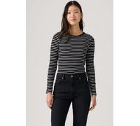 Langarmshirt LEVI'S "HAYES LS TEE", Damen, Gr. S (36), schwarz-weiß (gemini stripe anthrazit night), Single Jersey, Obermaterial: 96% Baumwolle, 4% Elasthan, unifarben, körpernah hüftbedeckend, Rundha
