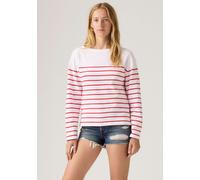 Langarmshirt LEVI'S "MARIN STRIPE TOP", Damen, Gr. XS (34), magnolia stripe hellweiß true rot, Sweatware, Obermaterial: 100% Baumwolle, gestreift, normal hüftbedeckend, Rundhals, Shirts Langarmshirt,