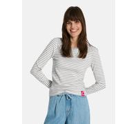 Langarmshirt LIEBLINGSSTÜCK "Nashi", Damen, Gr. L, weiß (sanftes weiß), Single Jersey, Obermaterial: 95% Baumwolle, 5% Elasthan, gemustert, gestreift, mehrfarbig, regular fit normal, Rundhals, abgeste