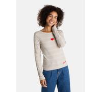 Langarmshirt LIEBLINGSSTÜCK "SinaL", Damen, Gr. 3XL, beige, Rippstrick, Obermaterial: 95% Baumwolle, 5% Elasthan, gemustert, gestreift, mehrfarbig, regular fit normal, Rundhals, abgesteppte Kante, Shi