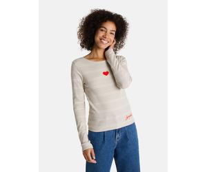 Langarmshirt LIEBLINGSSTÜCK "SinaL", Damen, Gr. 4XL, beige, Rippstrick, Obermaterial: 95% Baumwolle, 5% Elasthan, gemustert, gestreift, mehrfarbig, regular fit normal, Rundhals, abgesteppte Kante, Shi