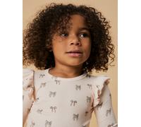 Langarmshirt LIL' ATELIER "NMFGAVO EKO LS SLIM TOP LIL NOOS", Mädchen, Gr. 116, rosa (silber peony aop:bow), Jersey, Obermaterial: 57% Baumwolle, 38% Lyocell, 5% Elasthan, bedruckt, slim fit normal, R