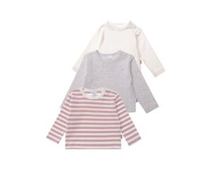 Langarmshirt LILIPUT, Mädchen, Gr. 74/80, rosa (rosa, weiß), 95% Baumwolle, 5% Polyester, gestreift, Rundhals, Shirts Langarmshirt, mit praktischen Druckknöpfen im 3er-Pack (23362337-74) rosa, weiß