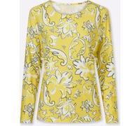 Langarmshirt HEINE "Druck-Shirt", Damen, Gr. 46, gelb (limone, ecru, bedruckt), 95% Polyester, 5% Elasthan, bedruckt, geblümt, gemustert, mehrfarbig, Rundhals, Shirts Langarmshirt (46317105-46) limone