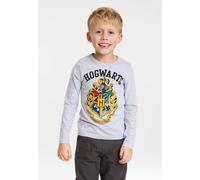 Langarmshirt LOGOSHIRT "Hogwarts", Jungen, Gr. 152, grau, 95% Baumwolle, 5% Viskose, bedruckt, meliert, normal, Rundhals, Shirts Langarmshirt, mit detailliertem Print (67039046-152) grau