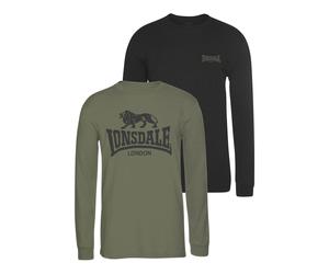 Langarmshirt LONSDALE "AYRSHIRE", Herren, Gr. 5XL (72/74), bunt (schwarz, khaki), Single Jersey, Obermaterial: 100% Baumwolle, unifarben, Rundhals, Shirts Langarmshirt (63599349-5XL) schwarz, khaki