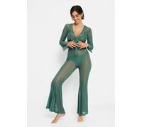 Langarmshirt LSCN BY LASCANA, Damen, Gr. 34, grün (khaki), Netz, Obermaterial: 95% Polyester, 5% Elasthan, unifarben, figurbetont kurz, tiefer V-Ausschnitt, Shirts Langarmshirt (82460904-34)