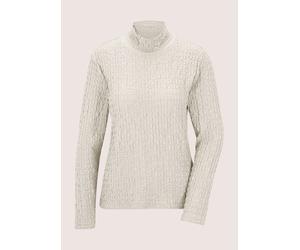 Langarmshirt MADELEINE "Jerseybluse Elegantes Oberteil mit Stehkragen", Damen, Gr. 42, weiß (perlweiß), Obermaterial: 98% Polyester PES. 2% Elasthan EL., Modern, Shirts Langarmshirt (40056333-42) perl