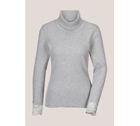 Langarmshirt MADELEINE "Rollkragenshirt Elegantes Basicshirt mit Spitze, Rollkragen", Damen, Gr. 48, grau (graumelange), Obermaterial: 74% Wolle mw. 10% Polyester PES. 9% Kaschmir WS. 2% diverse Faser